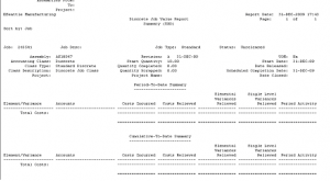 discrete job value report standard costing output