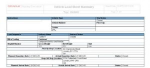WSH Vehicle Load Sheet Summary PDF Report Output