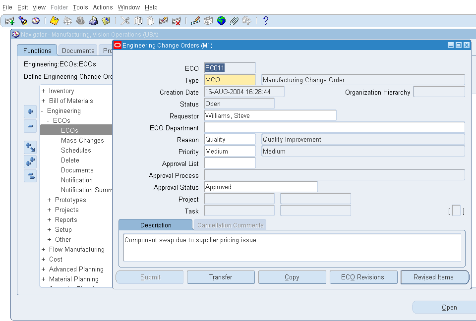 Engineering Change Order ORACLE APPS COMMUNITY